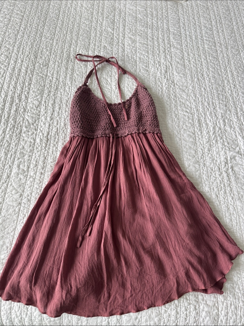 O'Neill Mauve Pink Halter Crochet Bodice Sundress